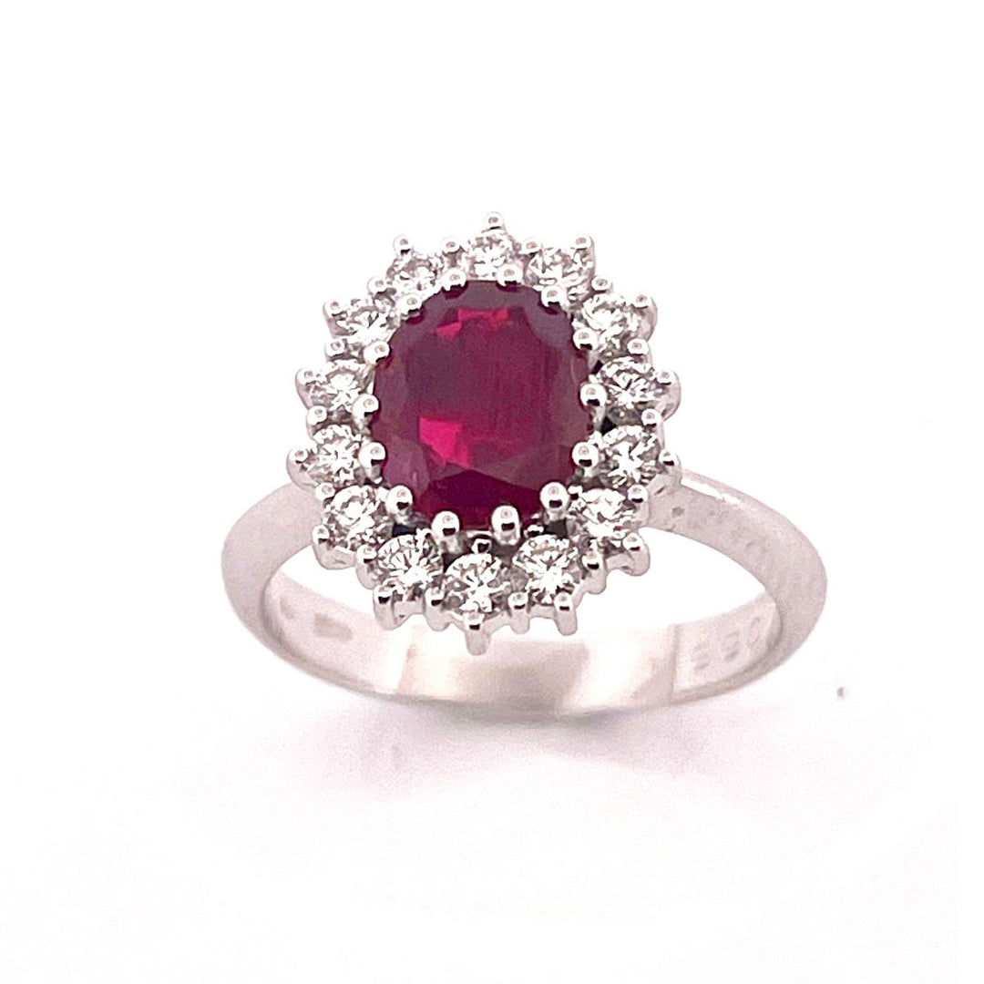 Lenses Ring Flower 18kt white gold diamonds ruby thai AFAA01850