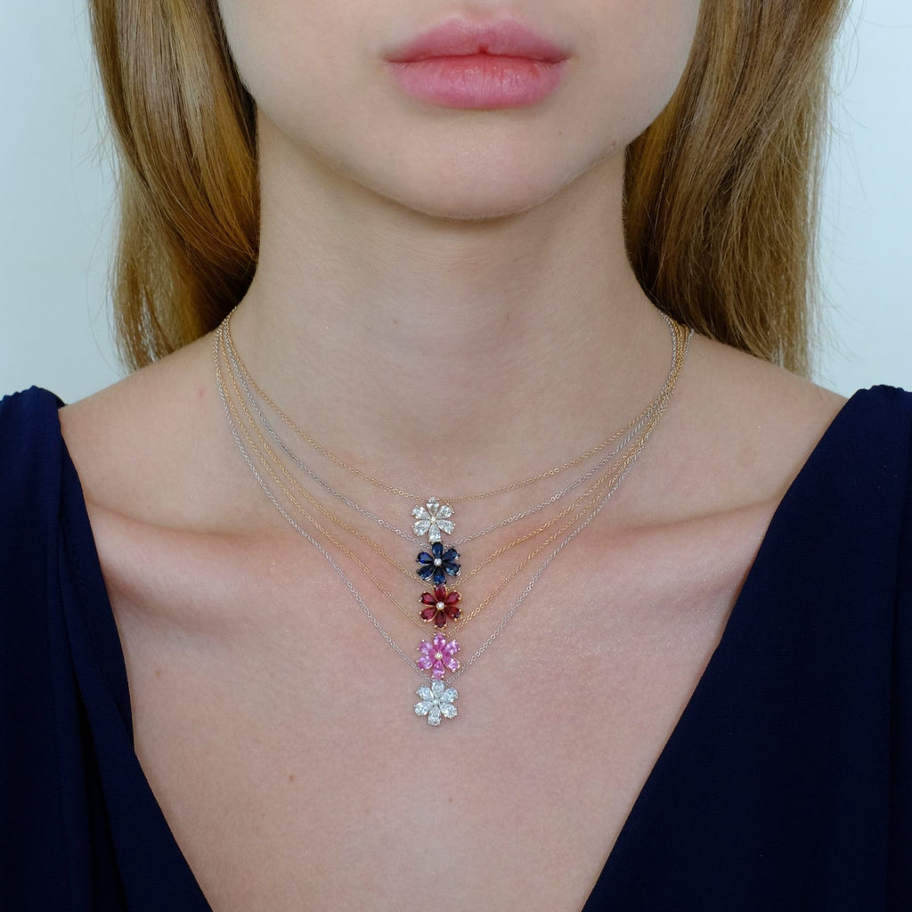 Zydo Flower Pendant with Colorful Gemstones and Diamonds Yellow Gold Yellow Sapphire 62040