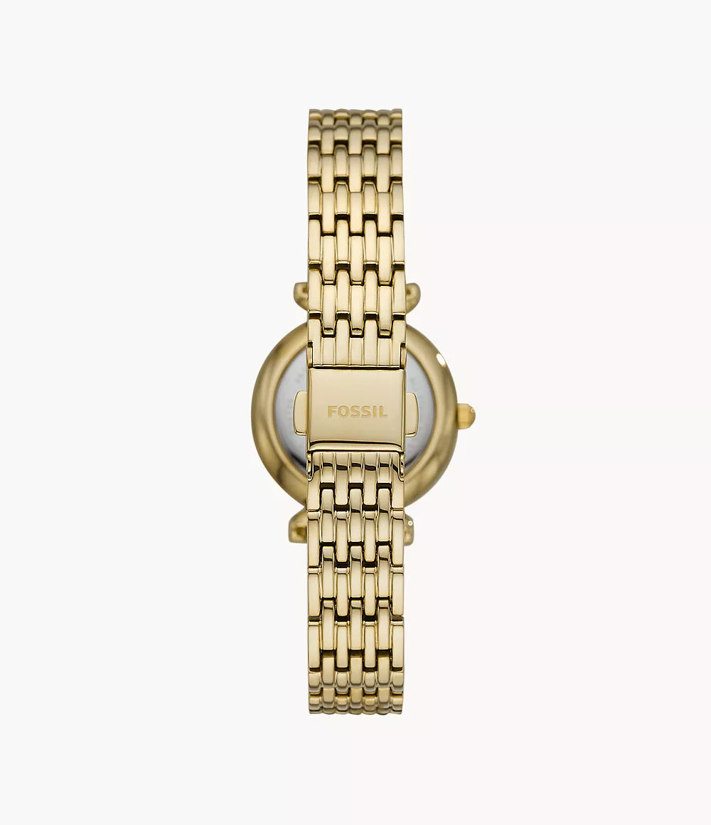 Fossil watch Carlie Mini Mini 28mm mother of pearl quartz steel PVD finish yellow gold ES4699