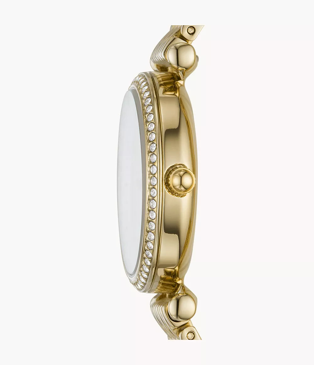 Fossil watch Carlie Mini Mini 28mm mother of pearl quartz steel PVD finish yellow gold ES4699