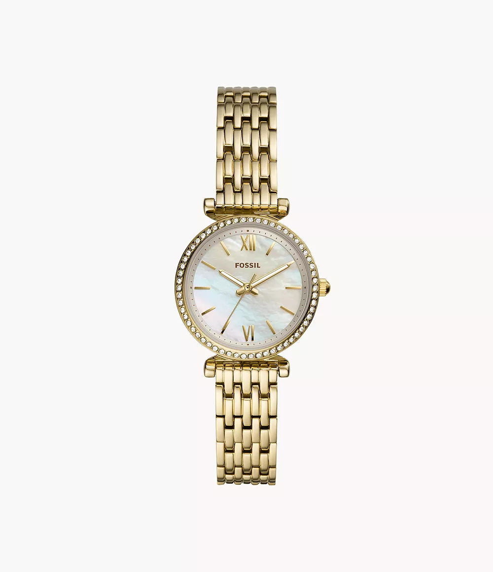 Fossil watch Carlie Mini Mini 28mm mother of pearl quartz steel PVD finish yellow gold ES4699