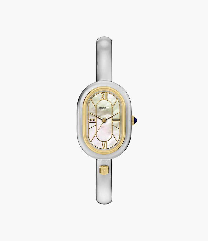 Fossil watch Sloan 25mm mother of pearl quartz steel PVD finish yellow gold ES5455