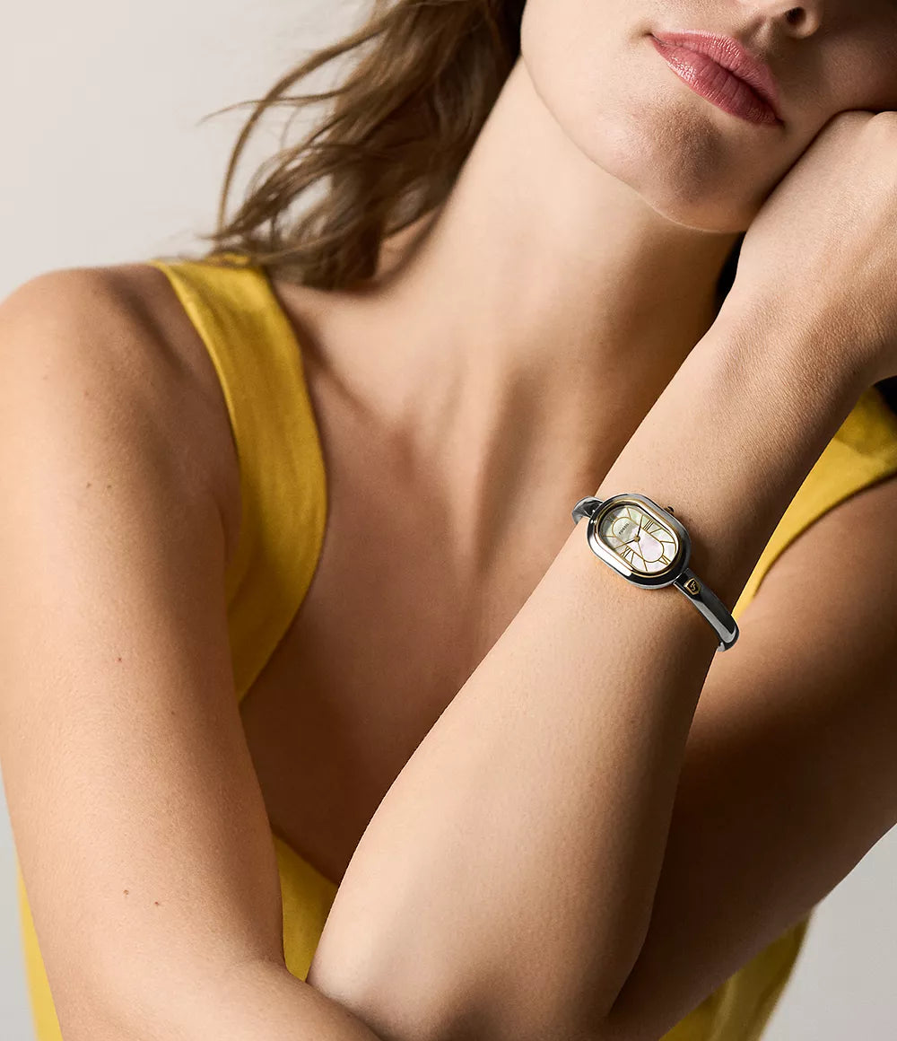 Fossil watch Sloan 25mm mother of pearl quartz steel PVD finish yellow gold ES5455