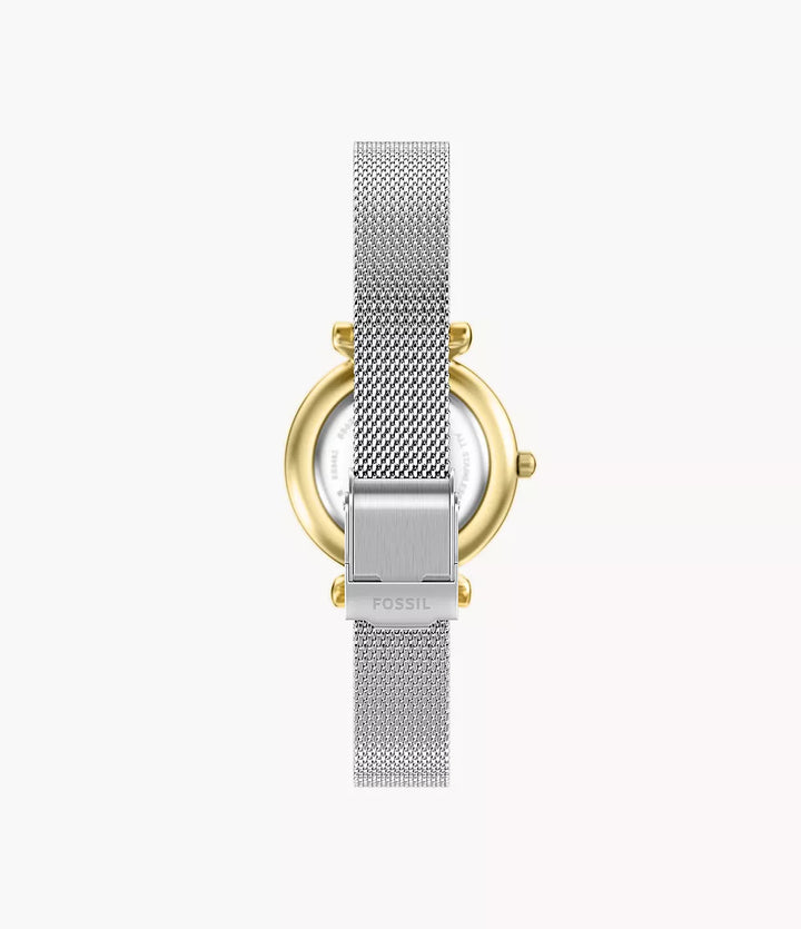Fossil watch Carlie Mini Mini 28mm mother of pearl quartz steel PVD finish yellow gold ES5463