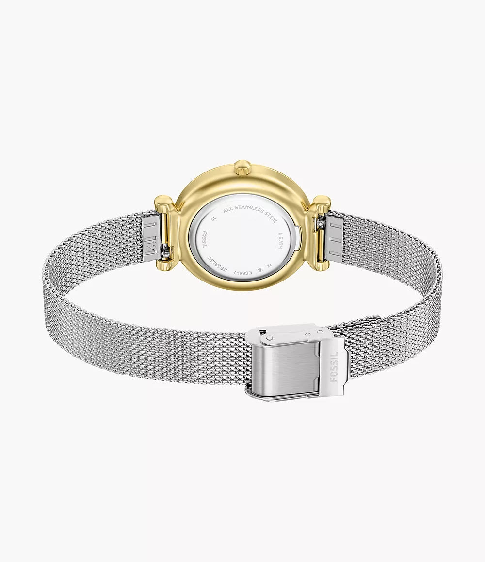 Fossil watch Carlie Mini Mini 28mm mother of pearl quartz steel PVD finish yellow gold ES5463
