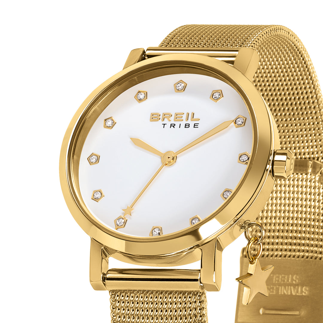 Breil Watch Emily 30 מ"מ לבן מעוקב זירקוניה קוורץ גימור פלדה IP זהב EW0787