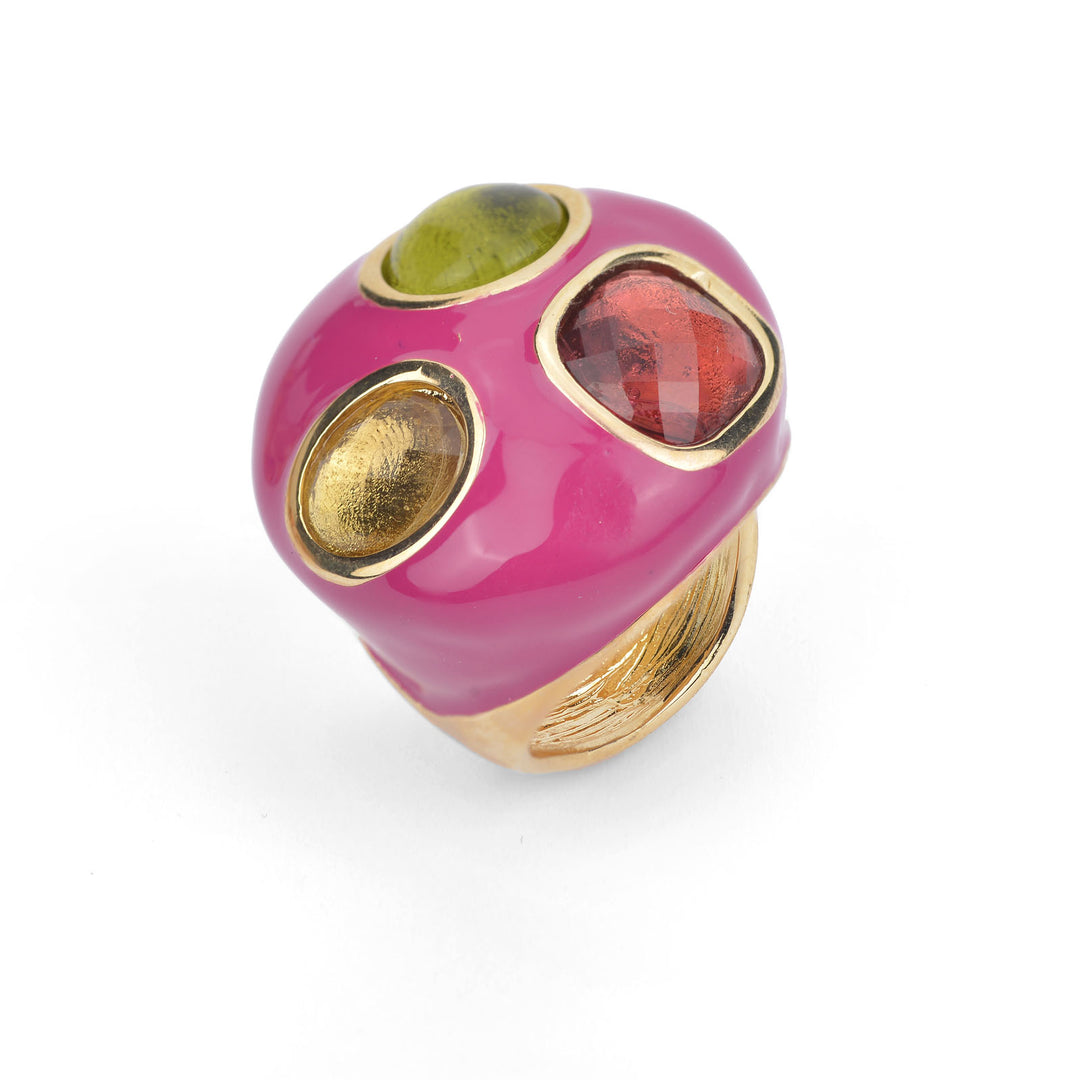 Federica Rossi Ibiza ring bronze finish PVD yellow gold enamel and quartz FR.AN.01