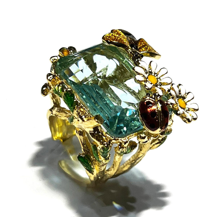 Federica Rossi ring Ape Margherite crystal bronze PVD finish 18kt gold FR.AN.24