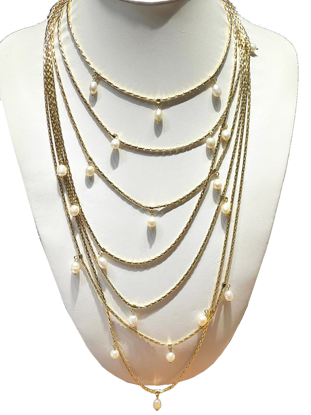 Federica Rossi multifilament necklace bronze finish PVD yellow gold biwa pearls natural FR.CO.12