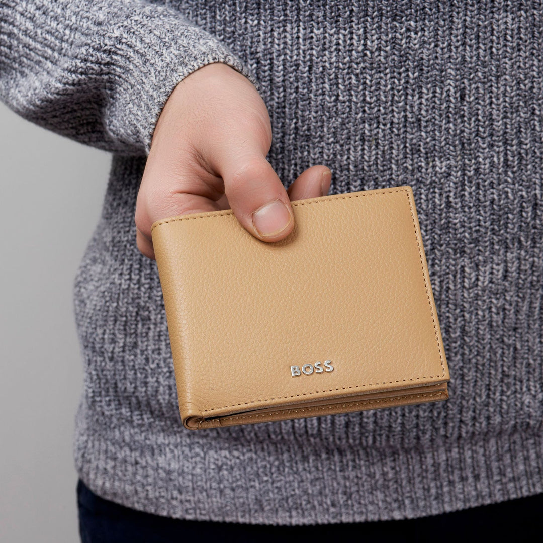 Hugo boss wallet with classic grained camel hln416x