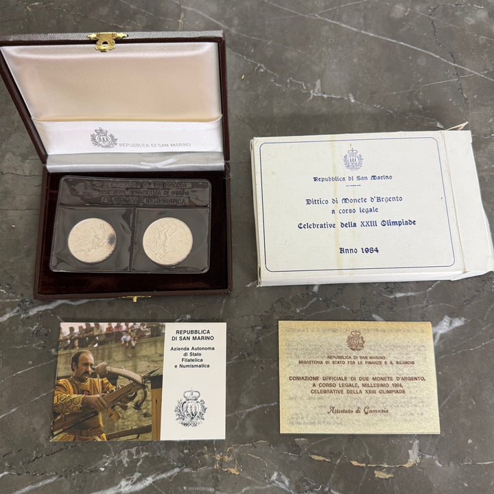 Silver coins 500 1000 Lire Republic of San Marino XXIII Olympics 1984