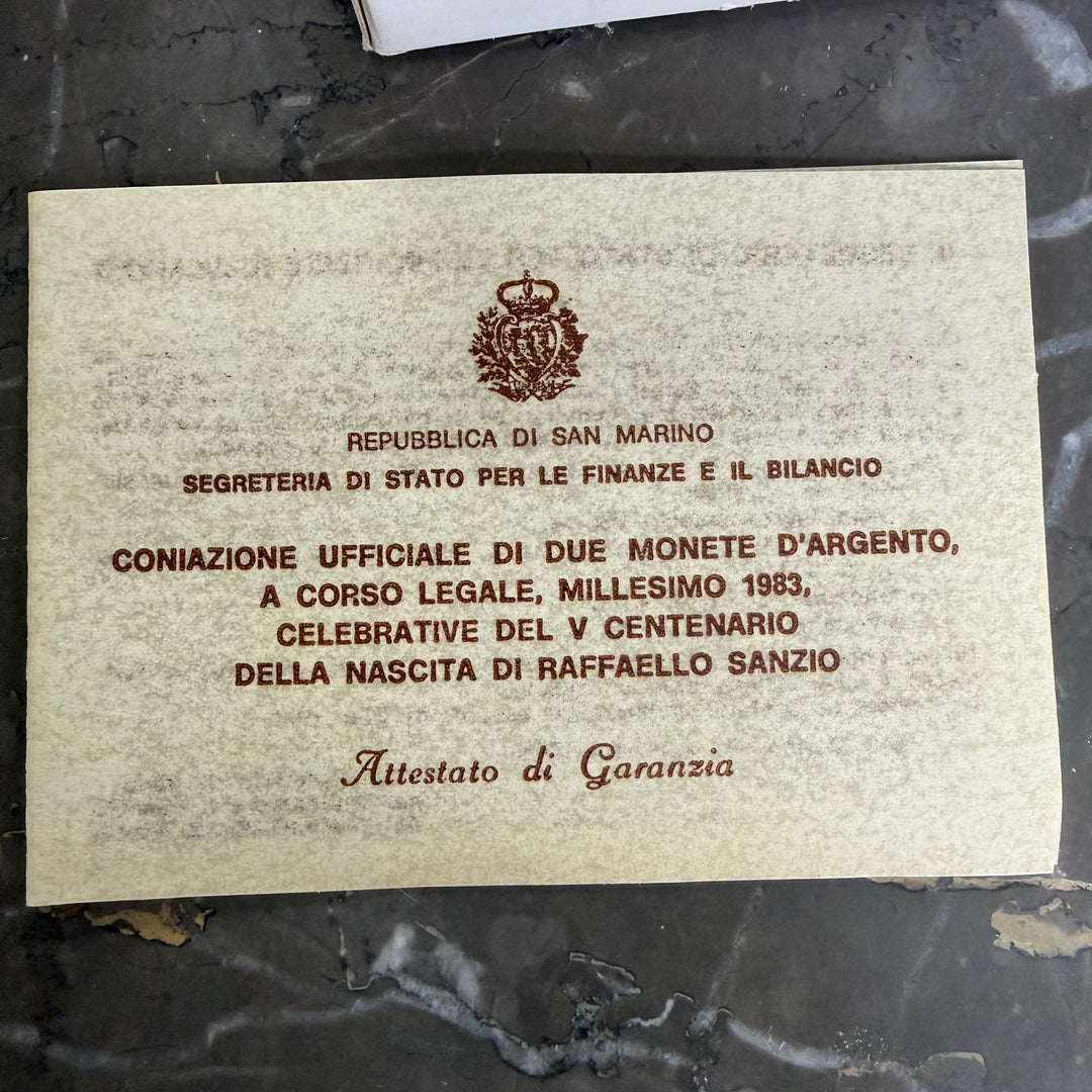 Silver coins 500 1000 Lire Republic of San Marino V Centenary of birth Raffaello Sanzio 1983