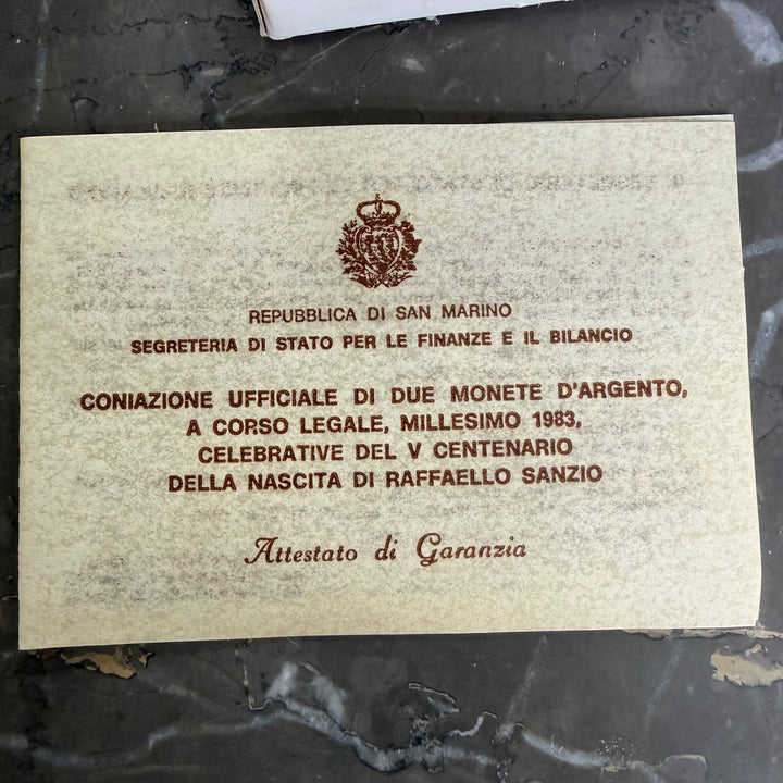 Silver coins 500 1000 Lire Republic of San Marino V Centenary of birth Raffaello Sanzio 1983