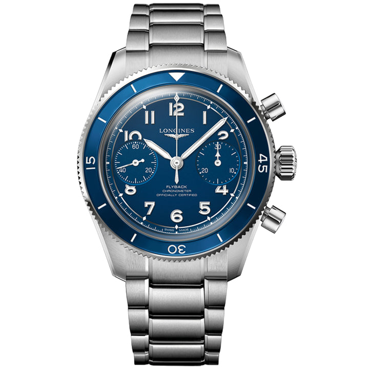Longines watch Spirit Pilot Flyback 39.5mm blue manual winding steel L3.721.4.93.6