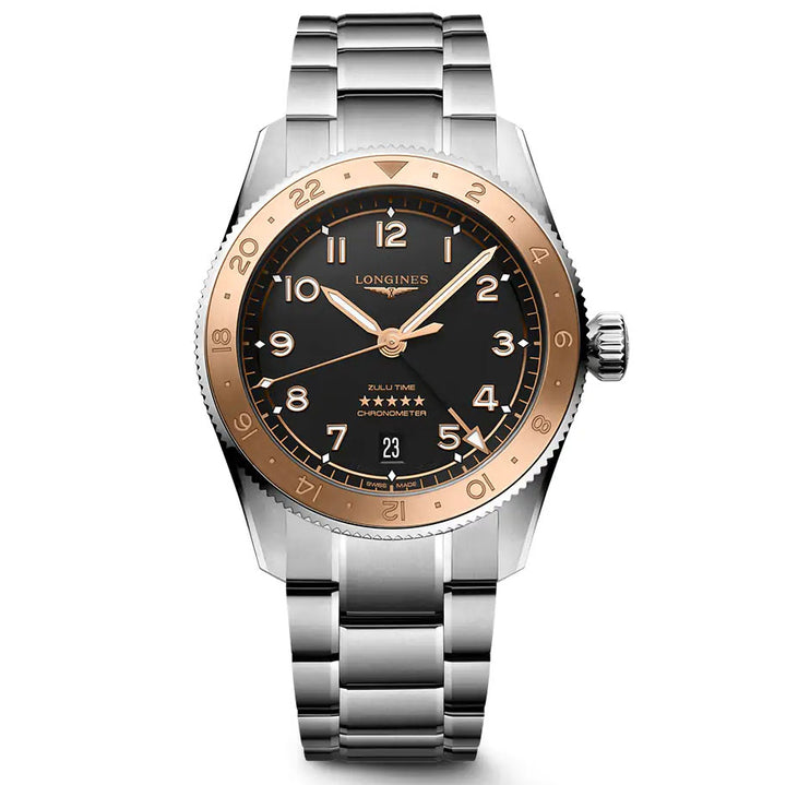 Longines Watch Spirit Time Zulu 1925 39 מ"מ פלדת זהב אוטומטית שחורה L3.803.5.53.6