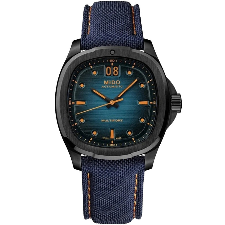 Mido Multifort TV watch big date 39x40mm Automatic blue steel finish black pvd m049.526.37.041.00