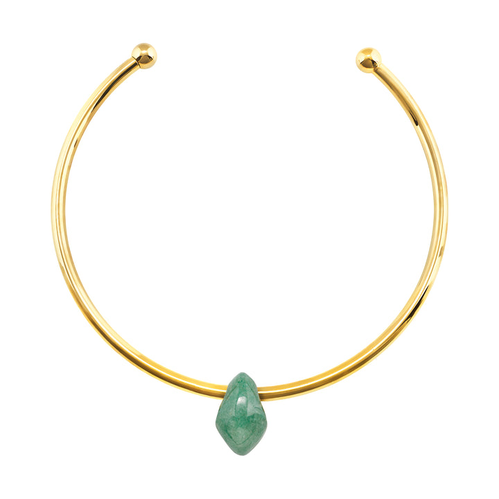 Breil Petra rigid choker steel PVD finish 14K gold green aventurine TJ4242