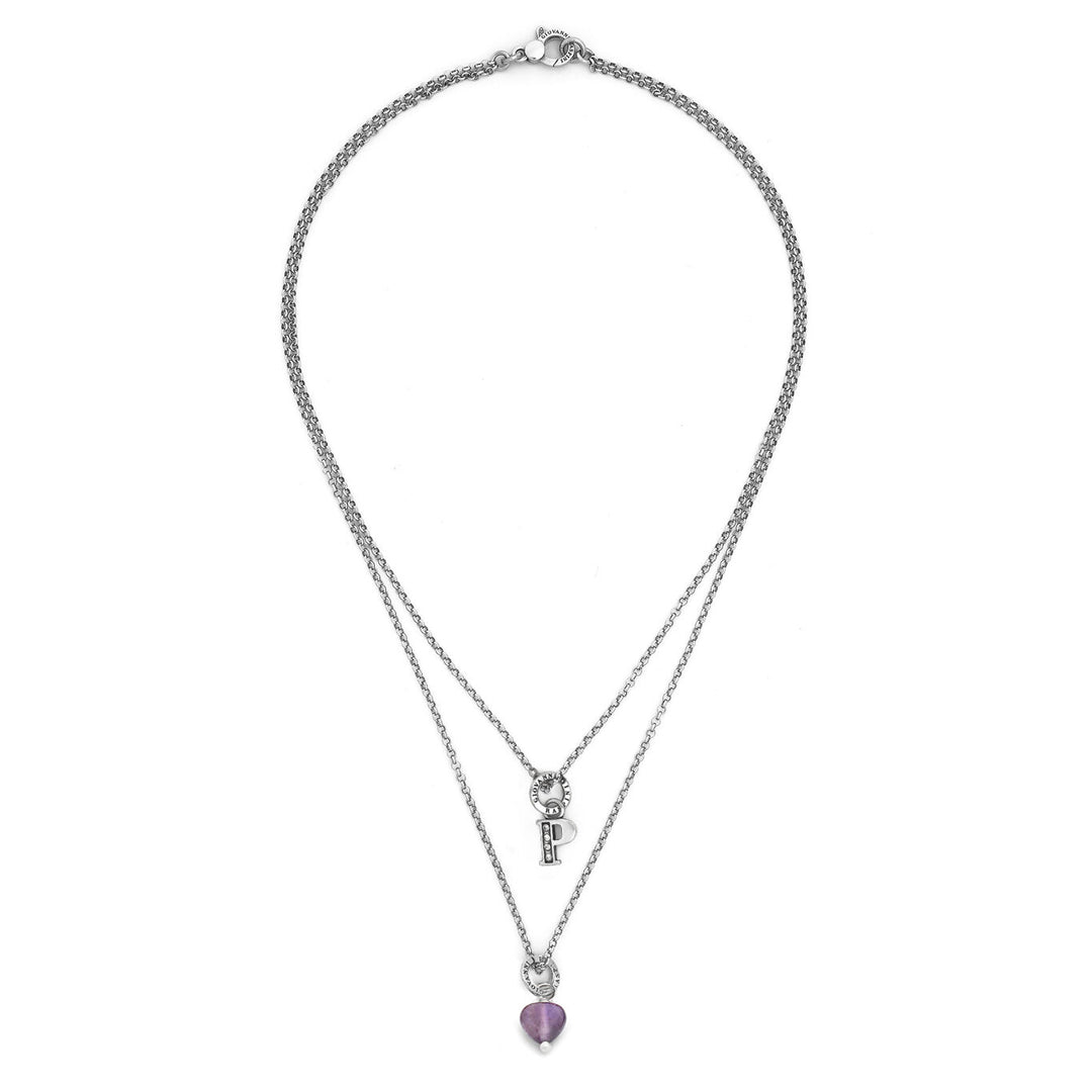 Giovanni Raspini necklace precious gift letter p Necklace in 925 silver, amethyst and zircons X01479