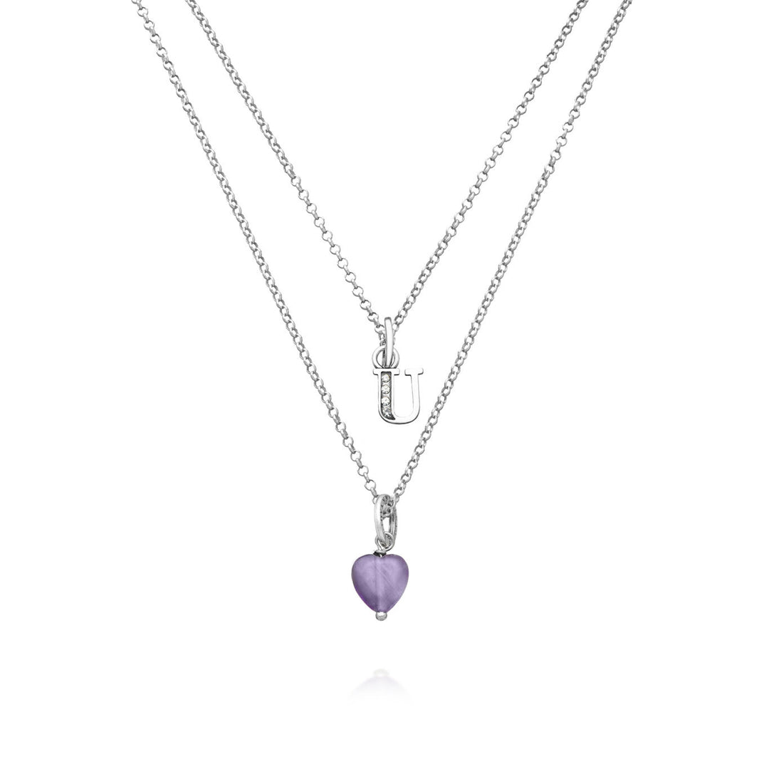 Giovanni Raspini necklace precious gift letter u Necklace in 925 silver, amethyst and zircons X01474