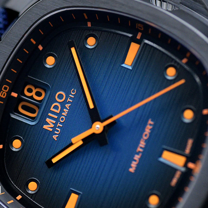 Mido Multifort TV watch big date 39x40mm Automatic blue steel finish black pvd m049.526.37.041.00