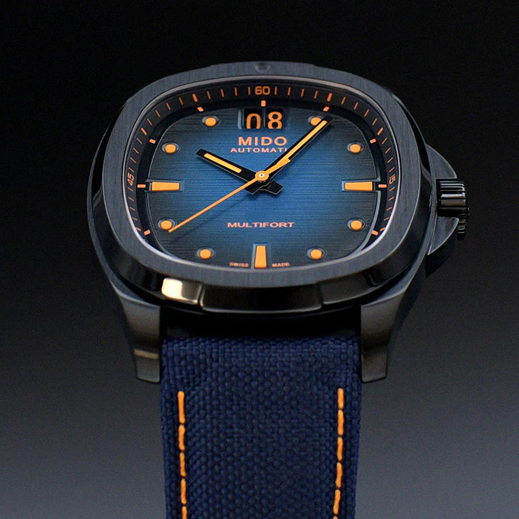 Mido Multifort TV watch big date 39x40mm Automatic blue steel finish black pvd m049.526.37.041.00
