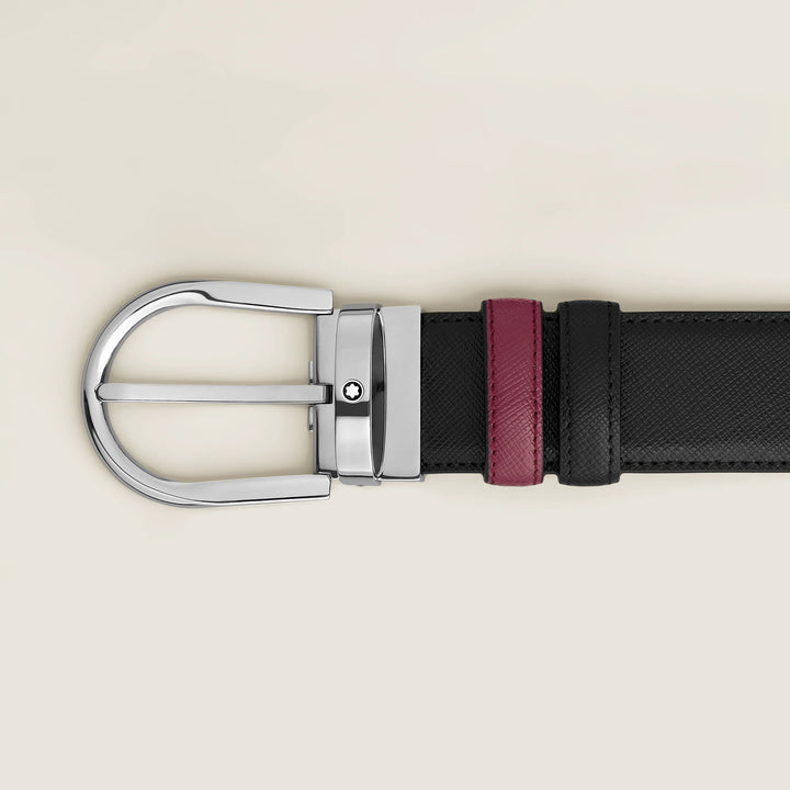 Montblanc חגורה הפיכה 35 מ"מ עור שחור/קאסיס עם אבזם ברזל סוסים 199638