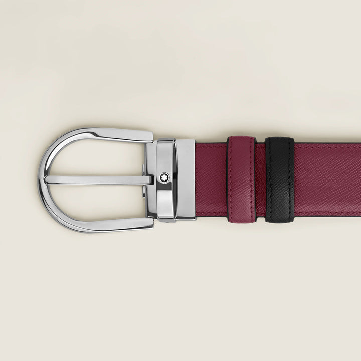 Montblanc חגורה הפיכה 35 מ"מ עור שחור/קאסיס עם אבזם ברזל סוסים 199638
