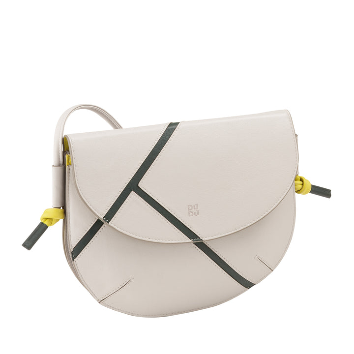 DUDU Women's shoulder bag in real leather - Small handbag with tennis -style flap with adjustable shoulder strap and large interior