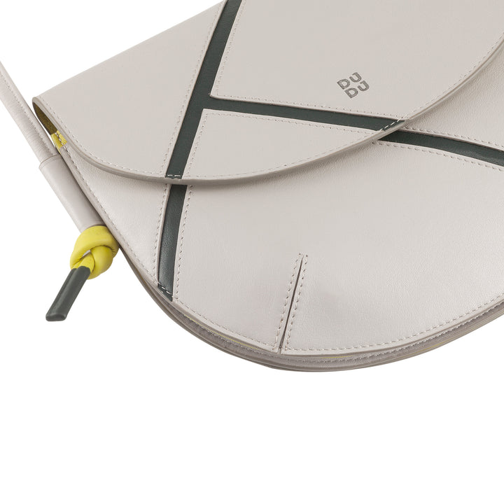 DUDU Women's shoulder bag in real leather - Small handbag with tennis -style flap with adjustable shoulder strap and large interior