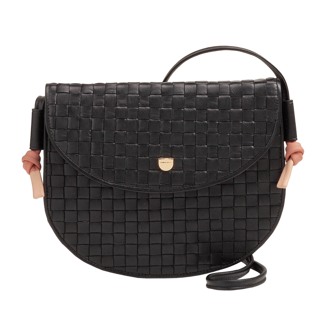 DUDU Small Woven Shoulder Bag in Genuine Leather with Flap - Elegant Handcrafted Women&