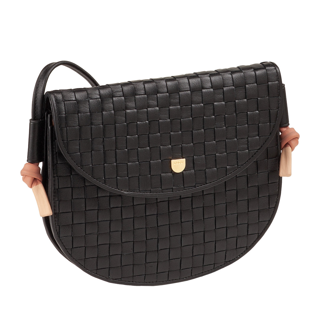 DUDU Small Woven Shoulder Bag in Genuine Leather with Flap - Elegant Handcrafted Women&