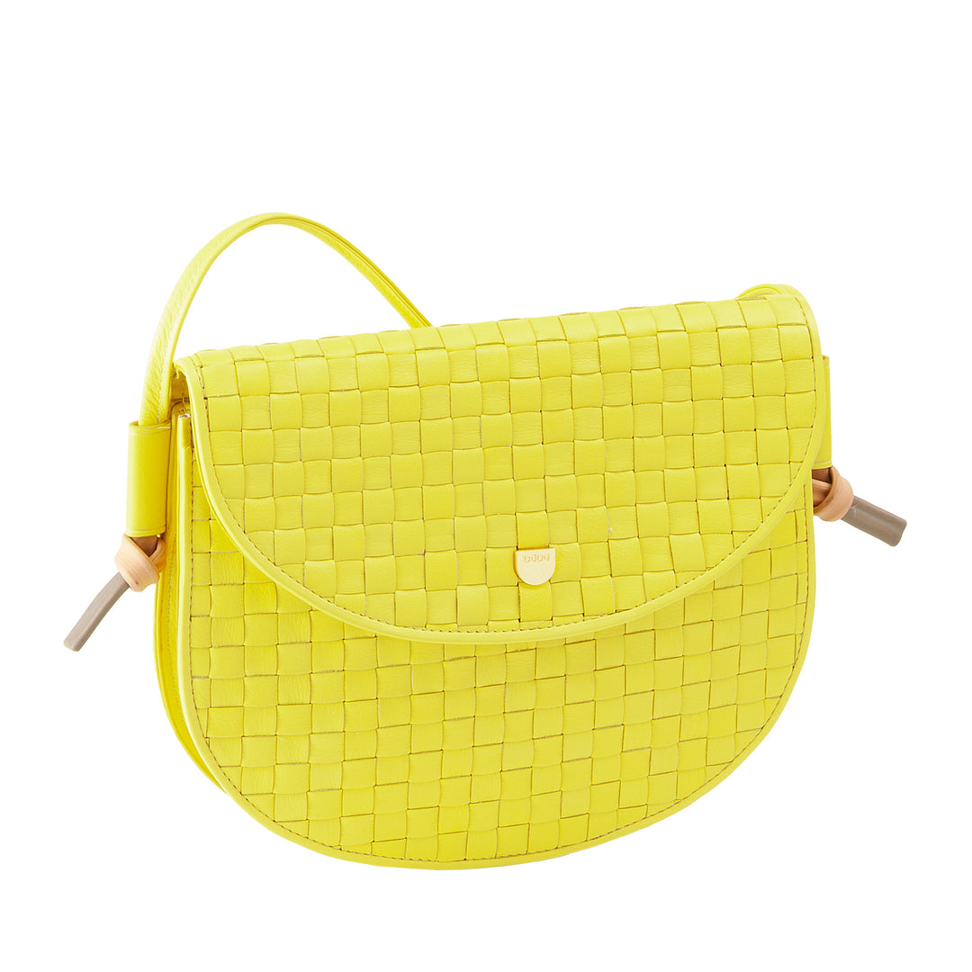 DUDU Small Woven Shoulder Bag in Genuine Leather with Flap - Elegant Handcrafted Women&