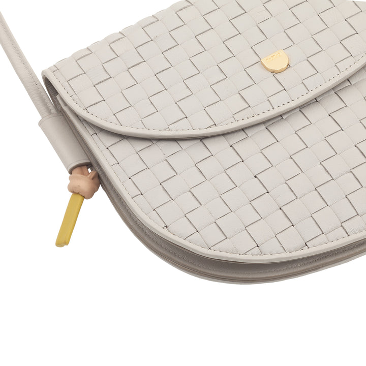 DUDU Small Woven Shoulder Bag in Genuine Leather with Flap - Elegant Handcrafted Women&