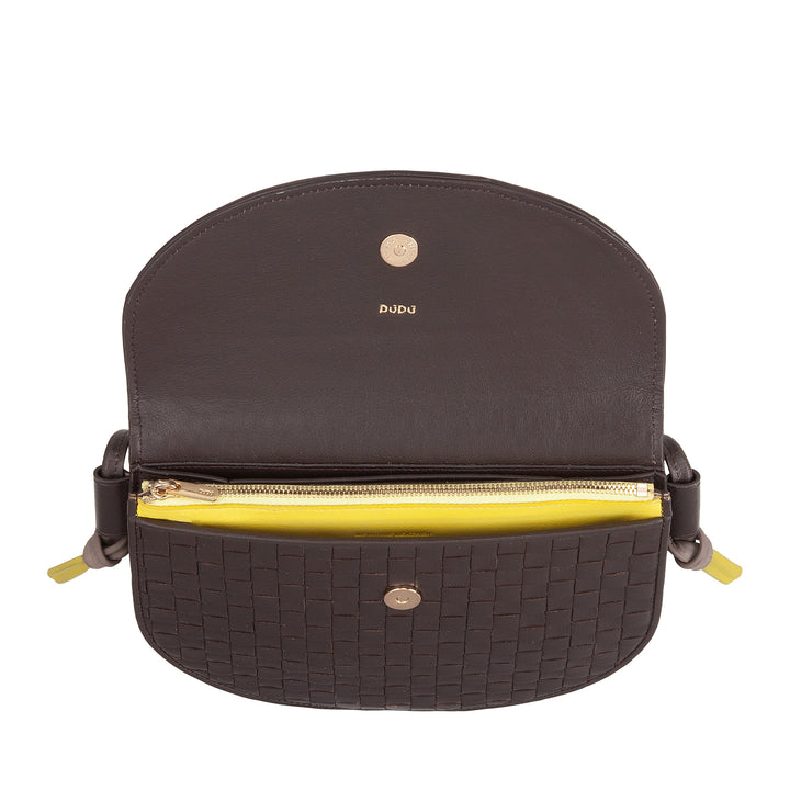 DUDU Small Woven Shoulder Bag in Genuine Leather with Flap - Elegant Handcrafted Women&