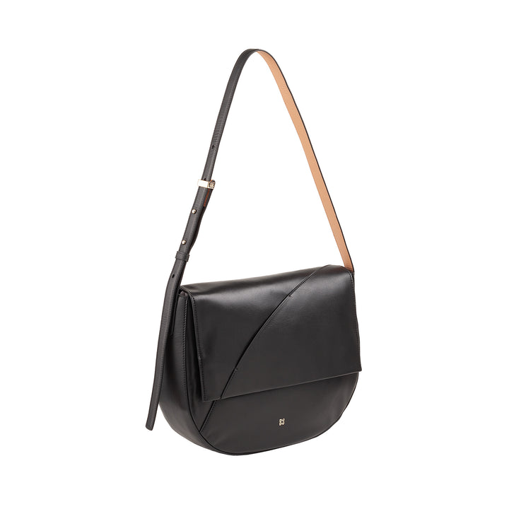 DUDU Women's Bag Big in real leather with flap in front, adjustable shoulder bag and flap closure with magnetic buttons - elegant and practical for every occasion