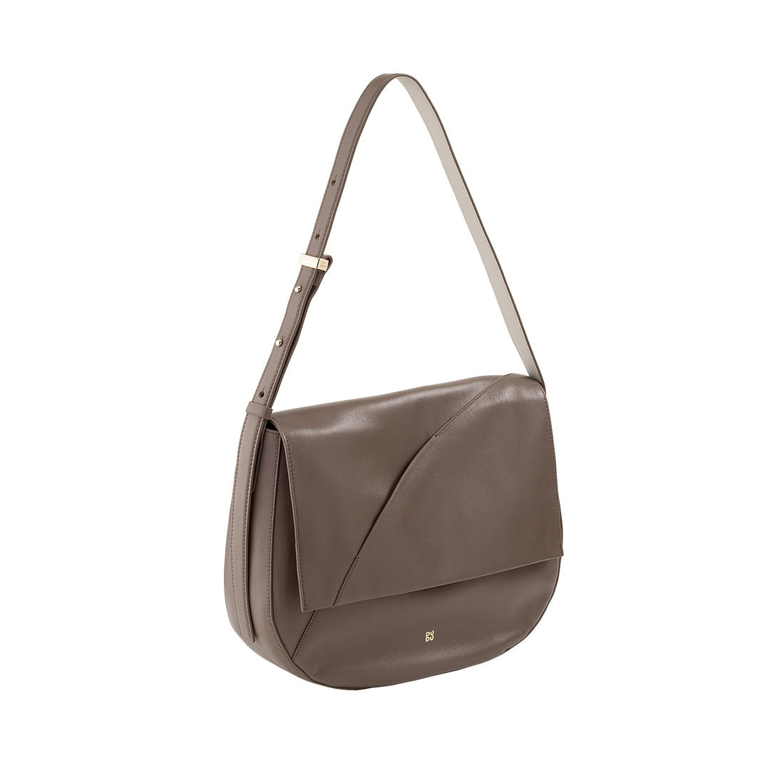 DUDU Women's Bag Big in real leather with flap in front, adjustable shoulder bag and flap closure with magnetic buttons - elegant and practical for every occasion