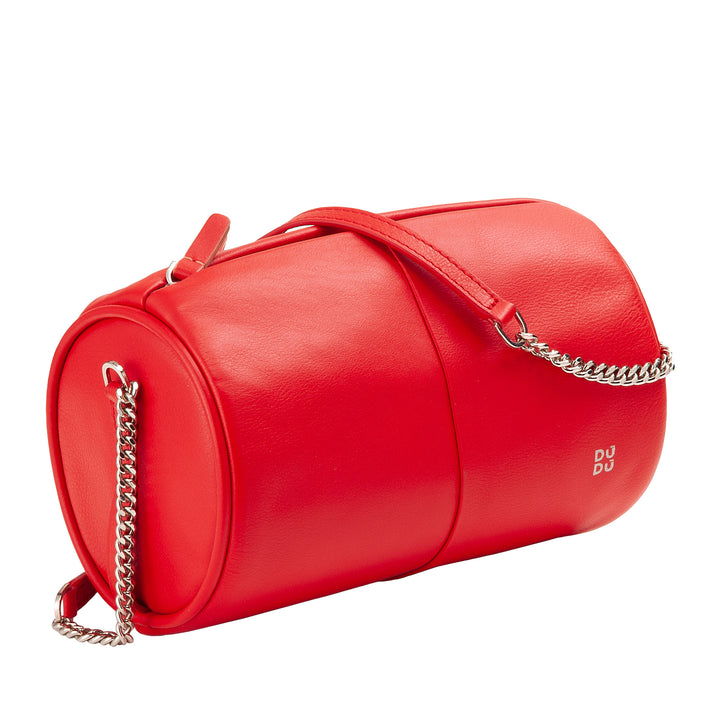 DUDU Women's Women's Leather Bag, shoulder bag with chain and leather, small fashion cylinder bag elegant with zipper