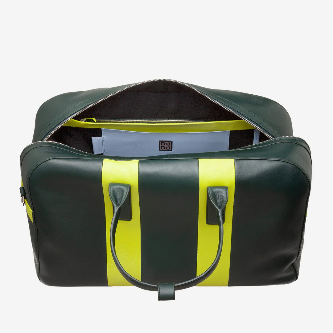 DUDU Leather Travel Shoulder Bag, Weekend Gym Bag for Men Women 32L Large, 49cm Weekender Travel Bag