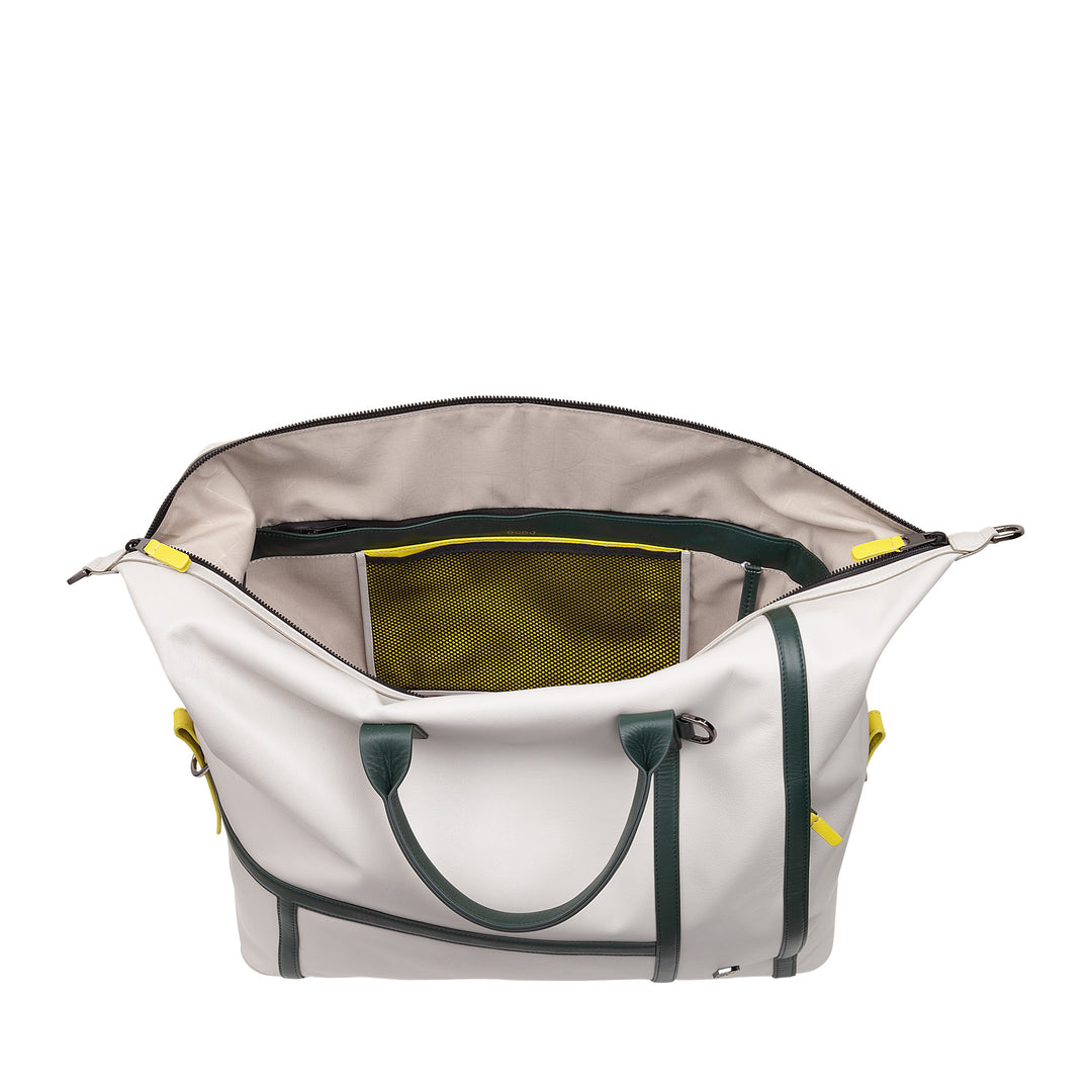 DUDU leather bag for tennis gym, 28 liters, limited edition, detachable shoulder strap, zipper closure, travel weekends, leather sports bag