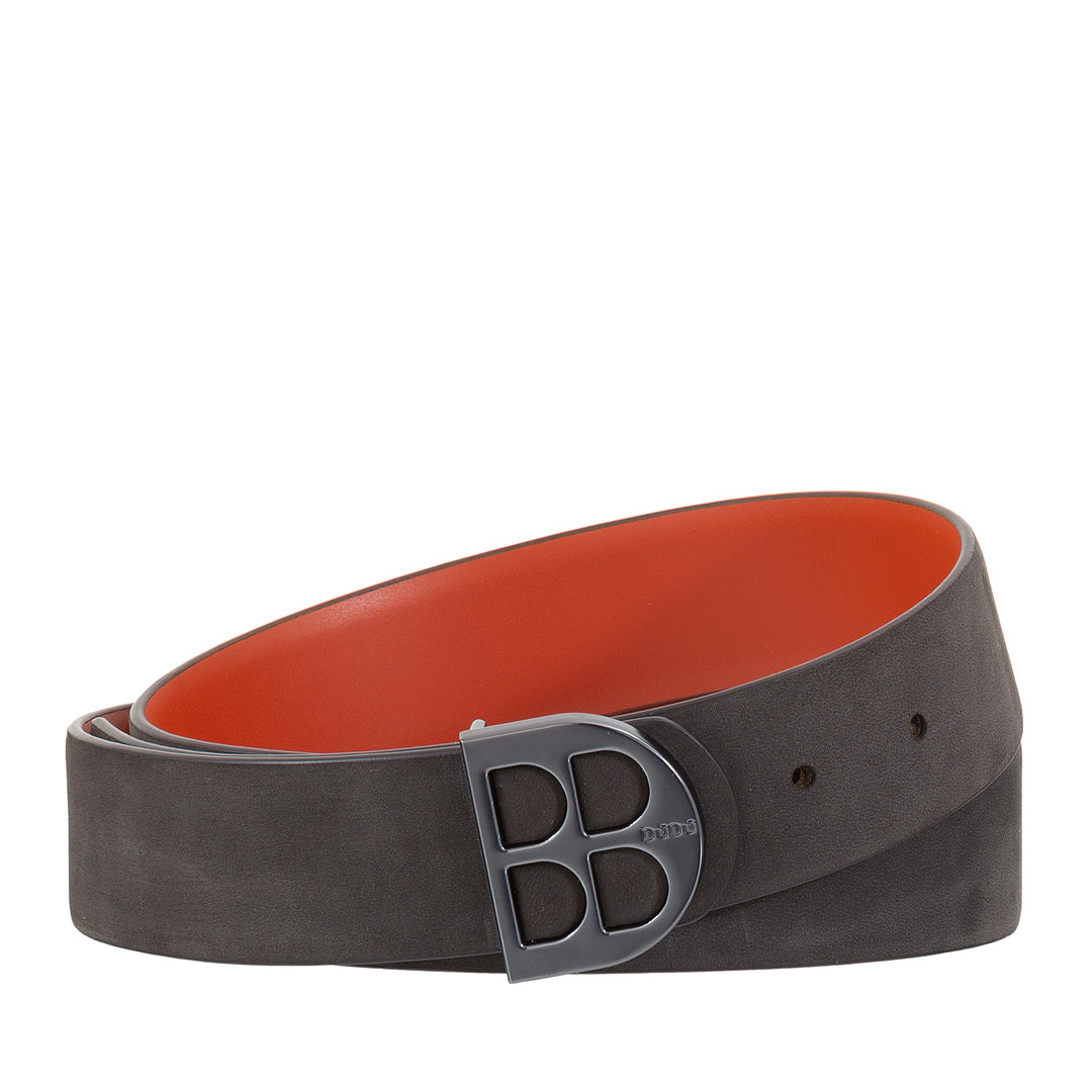 DUDU belt for reversible man in smooth leather and two -tone nobuk, made in Italy, double face, with personalized buckle