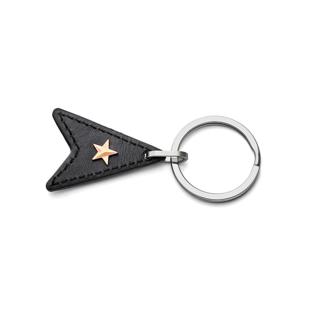 Comete Key ring in steel and black leather UCH178