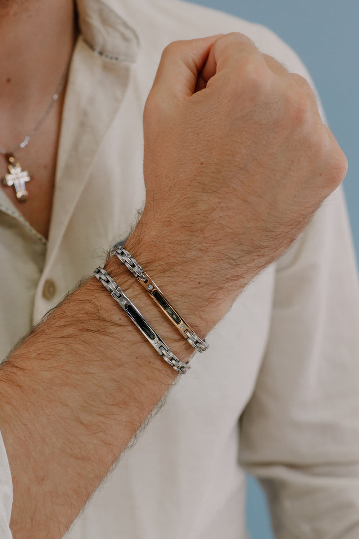 Comete Bracelet in Steel, PVD with zircons UBR1032