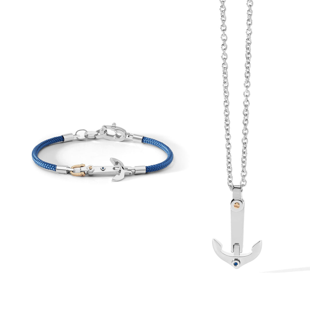 Comete Deep Sea Bracelet and Necklace in steel and blue crystal KIT618841