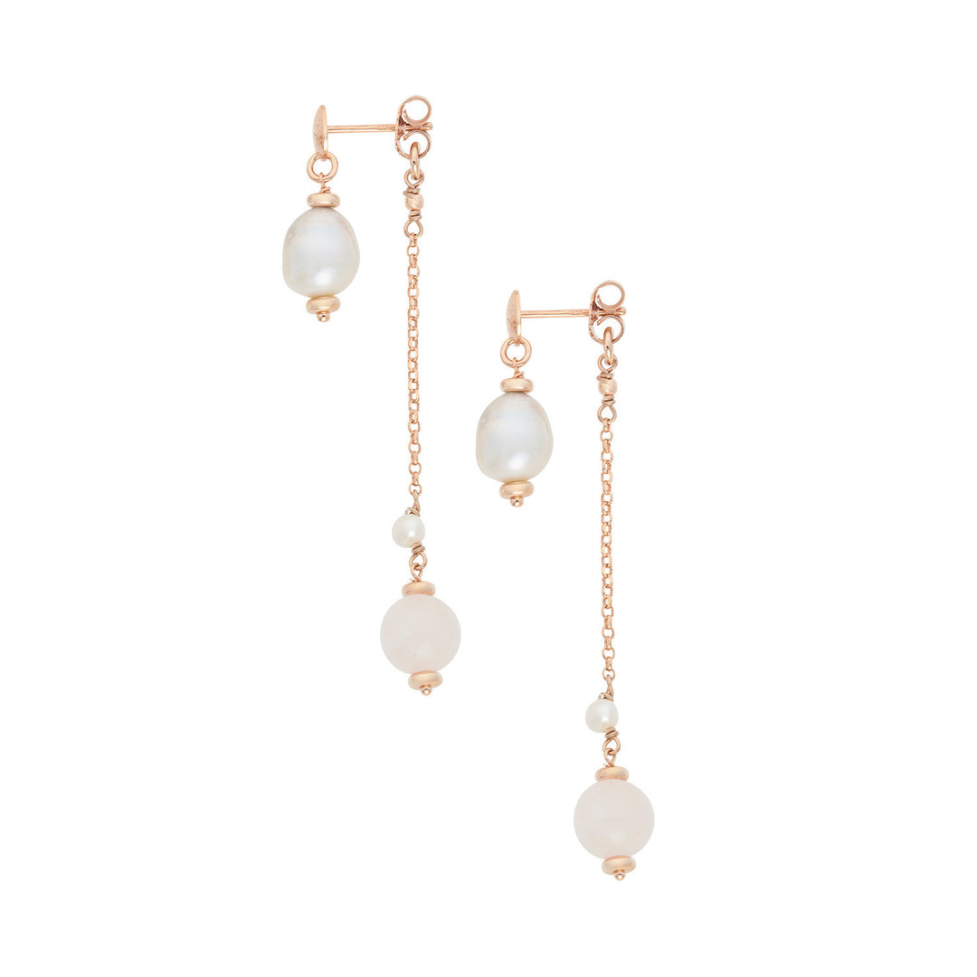Comete Earrings in 925‰ Silver with Acquadolce Pearls and Rose Quartz ORA227