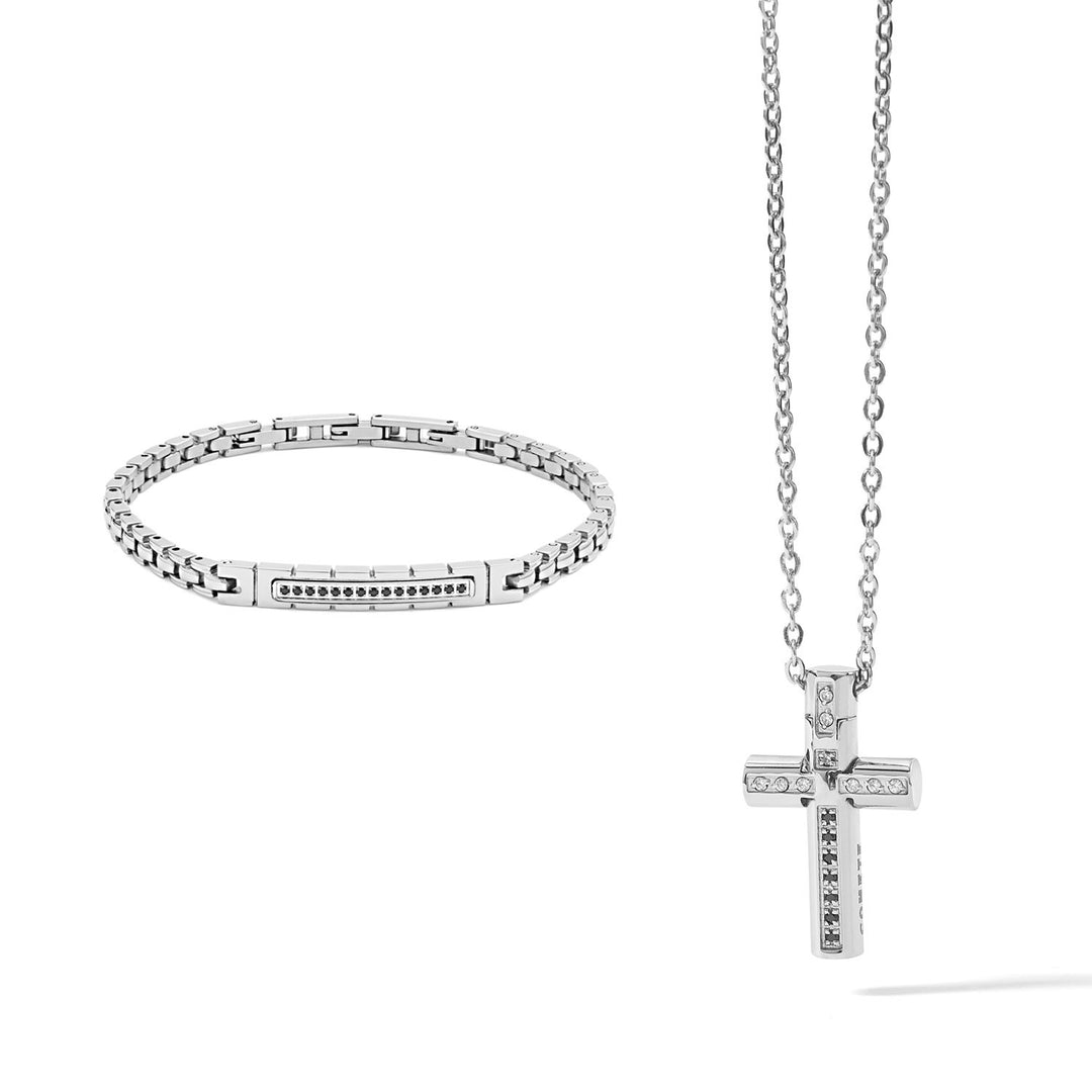 Comete Bracelet and Necklace Suits in polished steel and zircons KIT644974
