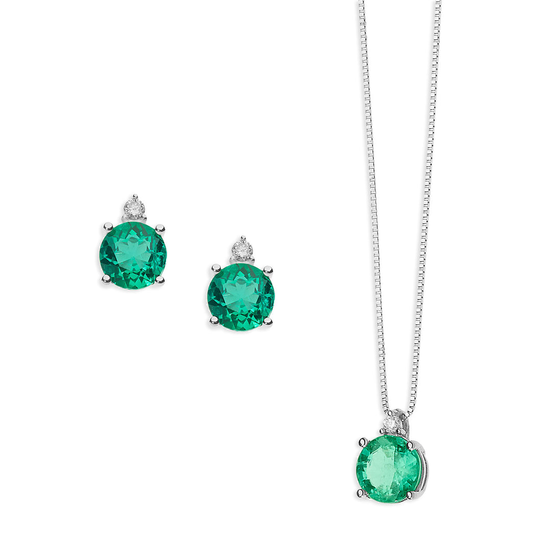 Comete Necklace and Earrings Story of light in Gold, Diamonds and round Emerald KIT1382881