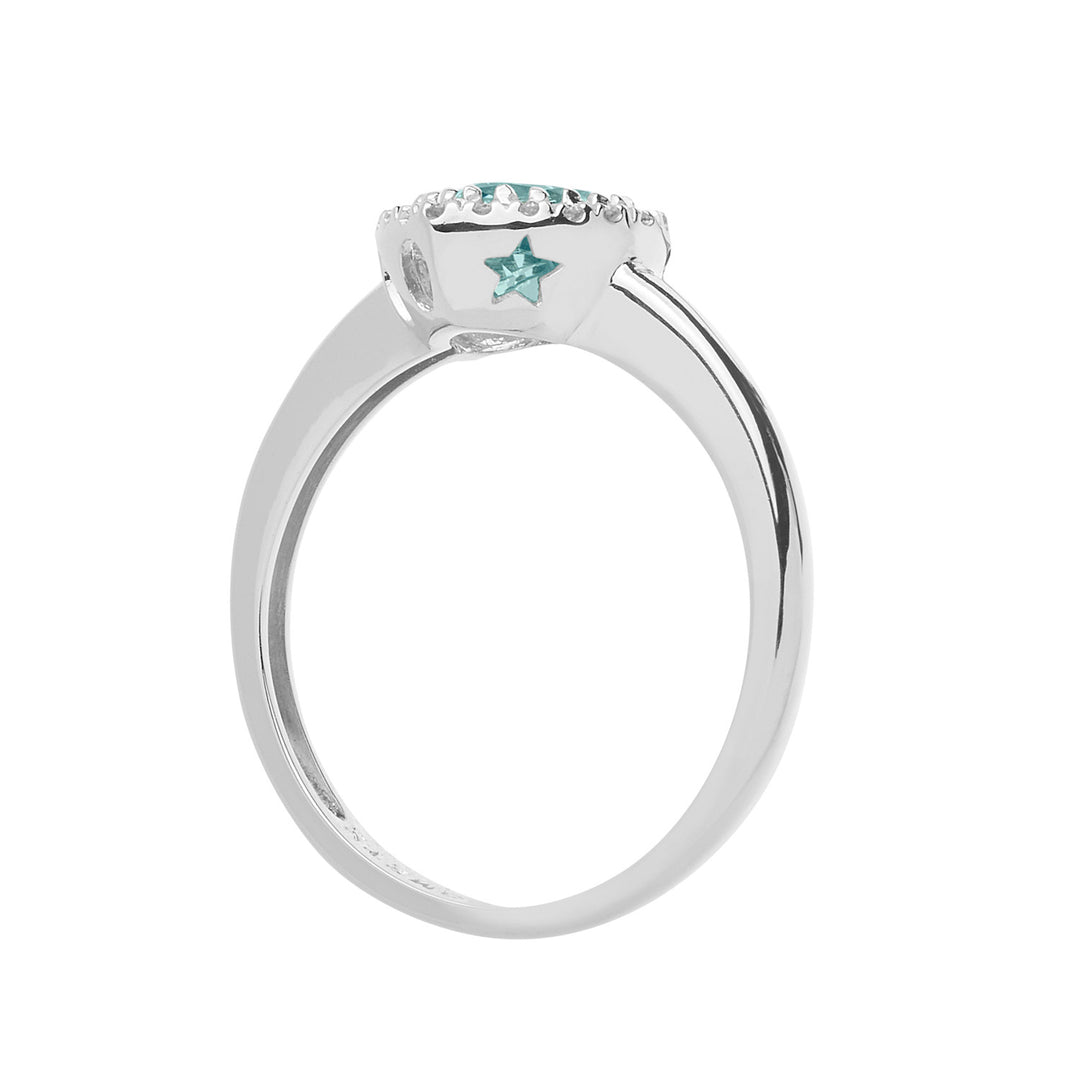 Comete Gold Ring with Diamonds and Aquamarine Heart ANQ313