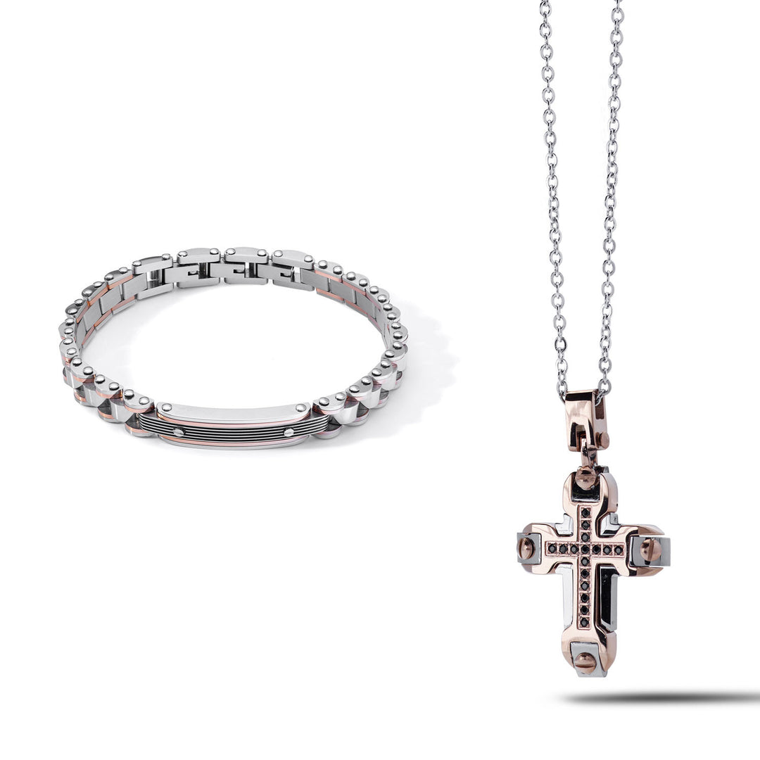 Comete Constellation Bracelet and Necklace in Pink PVD Steel and Zircons KIT7091027