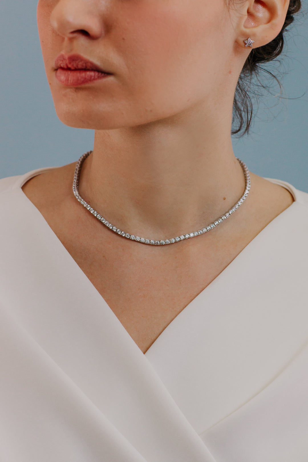 Comete Tennis Necklace in Silver and white zircons GLA247M38