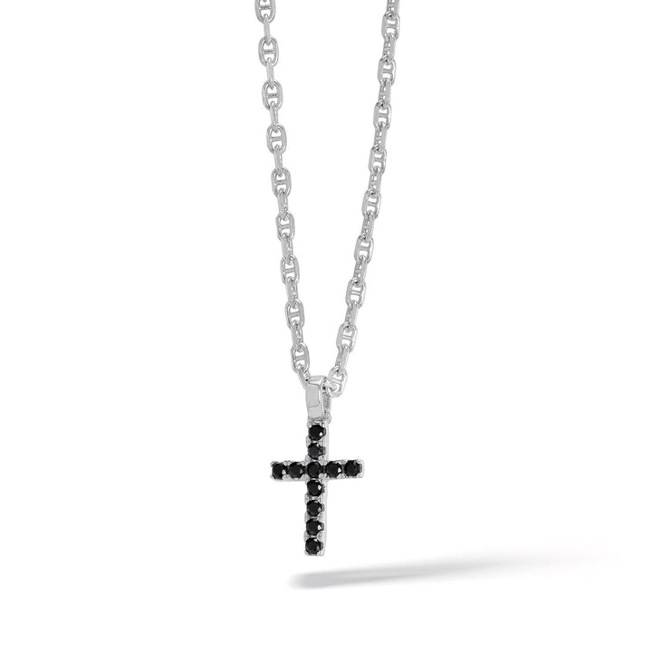 Comete Cross Necklace in Silver with black zircons Small UGL728